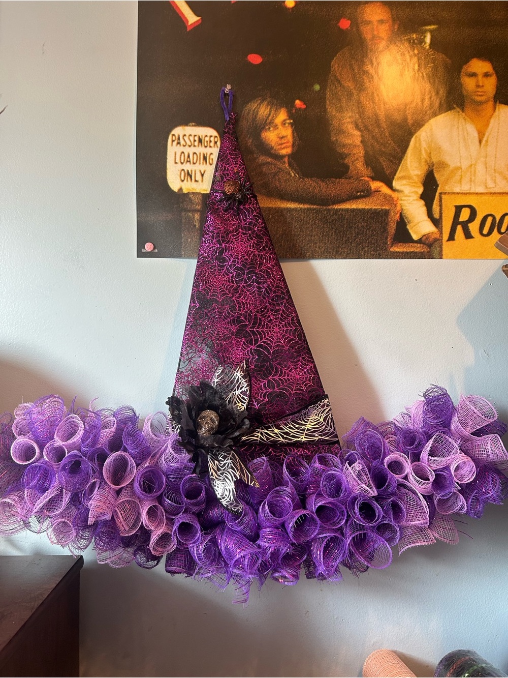 Hand Crafted Purple Witch Hat Wall Décor with Black Accent